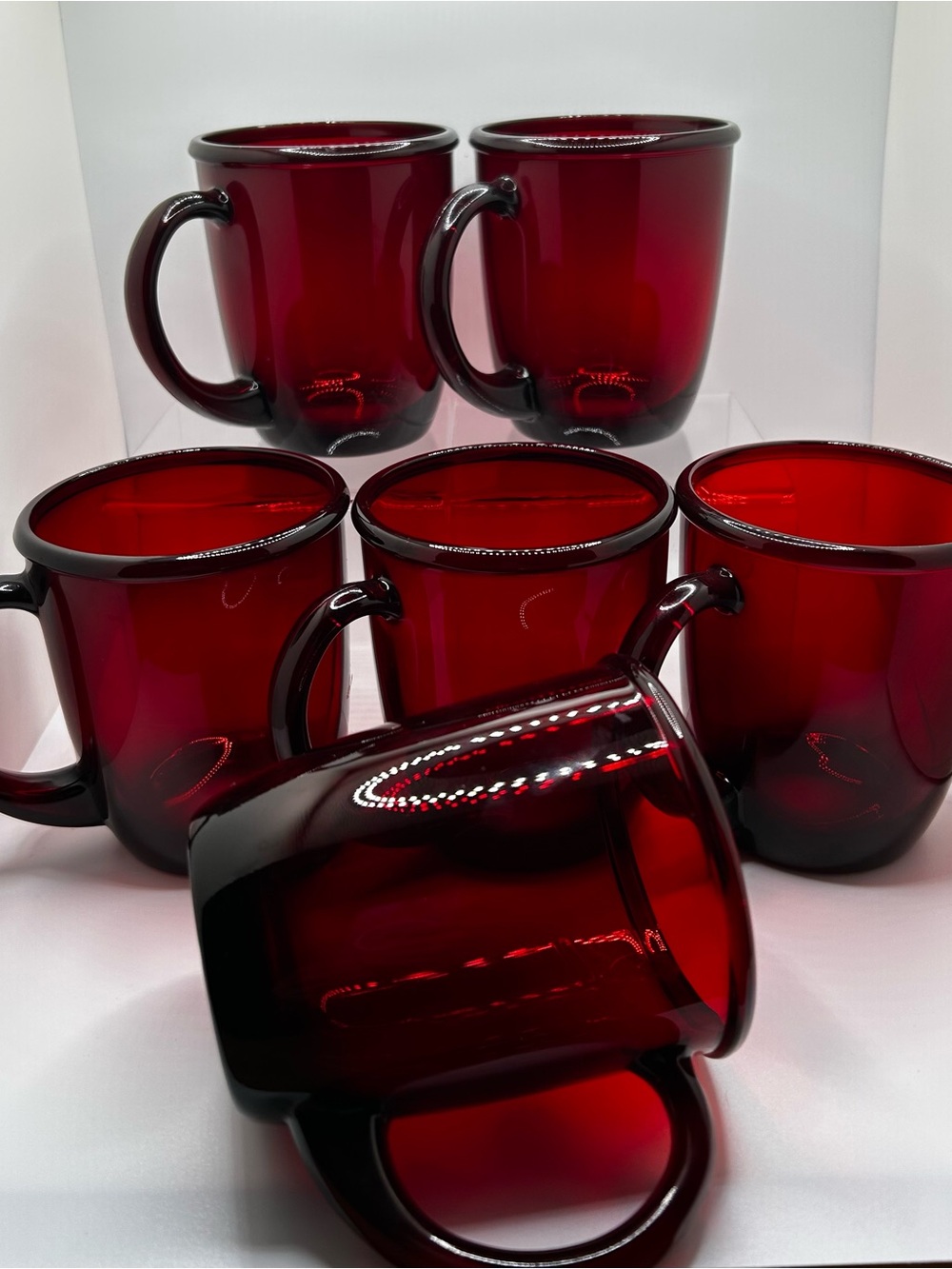 Vintage Arcoroc made in France Deep Ruby Red Glass Coffee Mugs - Set of 6